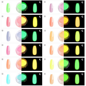 Ensemble de 12 poudres acryliques brillantes qui brillent dans le noir, pigment brillant longue durée pour la décoration des ongles - Product Image 1