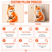 Coussin en peluche renard découpé sur mesure OEM, en coton PP doux certifié, impression photo vif, unisexe, cadeau en gros