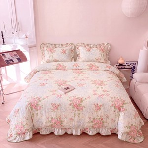 Set di Biancheria da Letto in Cotone con Fiori <span class=keywords><strong>Rosa</strong></span> Romantici, Stile Principessa, <span class=keywords><strong>Copripiumino</strong></span> con Volant e Federe, Set 3 Pezzi - Product Image 2