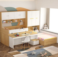 Lit superposé pour enfants avec armoire intégrée, meuble latéral multifonctionnel, lit de rangement, design minimaliste moderne, bois massif