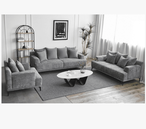 Comfortable Seating Living Room Fabric <b>Sofa</b> Set 6 Seater Conical Black Metal <b>Feet</b> Modern Sectional <b>Sofa</b> - Product Image 1