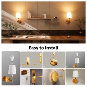 Appliques murales modernes pour la décoration de la maison, abat-jour en tissu doré à intensité variable, applique murale rechargeable <span class=keywords><strong>sans</strong></span> <span class=keywords><strong>fil</strong></span> pour le couloir du salon - Product Image 4