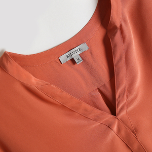 <span class=keywords><strong>Camicetta</strong></span> da donna in vera seta Modulare con scollo a V alla moda in Crepe De Chine - Product Image 2