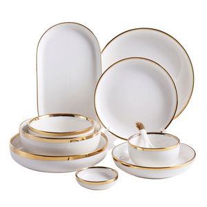 Juego de Regalo para 2-8 Personas, Juego de Vajilla Nórdica de Lujo con Borde Dorado Electrochapado, Platos, Cucharón para Sopa, Vajilla de Cerámica - Product Image 1