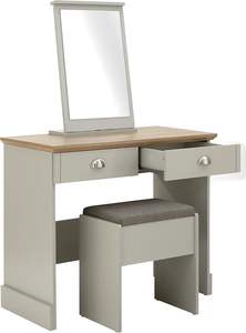 Modern Bedroom Dresser Vanity Desk 20L Storage Drawers Make-Up Hairdressing Getting <strong>Ready</strong> Grey Oak Cushioned Stool Mirror - Product Image 3