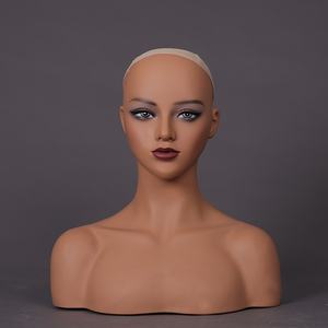 Peluca de plástico personalizable Europea <span class=keywords><strong>americana</strong></span> modelo cabeza soporte de exhibición doble hombro parte superior del cuerpo 16 pulgadas piel negra de mujer - Product Image 1