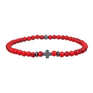 Pulsera elástica de cuentas de piedra de lava negra natural al por mayor con dije de cruz para hombre, hecha a mano, curativa, de yoga, de roca volcánica, religiosa, OEM - Product Image 5