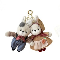 Porte-clés en peluche lapin pastoral en coton pour couple, mignon et doux, mini poupée lapin 20cm, vente en gros