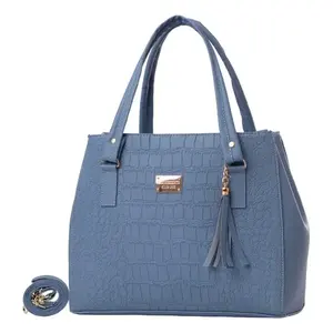 Bolso Tote de Mezclilla Azul para Mujer Fana Ileana, con Cierre de Cremallera, Patrón de Cocodrilo, Bolso de Mano Casual para la Playa, Bolso de Hombro - Product Image 3