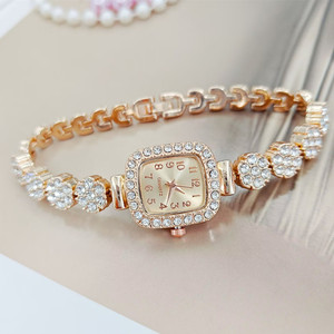 Reloj de pulsera de cuarzo con esfera cuadrada y diamantes de imitación para mujer, con correa de cristal, elegante reloj de regalo - Product Image 1