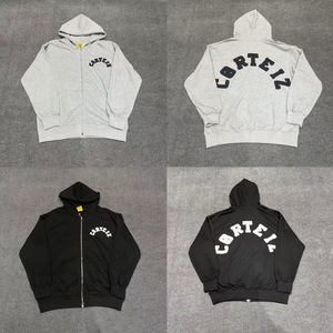 <span class=keywords><strong>Felpa</strong></span> <span class=keywords><strong>con</strong></span> Cappuccio Oversize Unisex <span class=keywords><strong>con</strong></span> Zip Grigio/Nero per Ricamo Lettering, Stile Casual Streetwear, Eco-Friendly, Antivento, Autunnale - Product Image 2