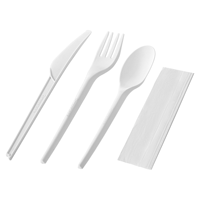 Kit de 4 pièces jetables écologiques en PLA blanc, poids lourd, couteau, fourchette, cuillère, serviette, pour événements de grande envergure et camping, directement de l'usine