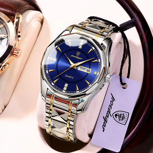 POEDAGAR 980 Reloj para hombre Negocios Azul Oro Acero inoxidable Cuarzo Reloj para hombre Moda Impermeable Luminoso Fecha Reloj para hombre - Product Image 1