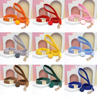 Ensemble collier et laisse en velours côtelé pour chien avec étiquette en silicone, kit de promenade réglable pour animaux de compagnie, vente en gros, logo personnalisé pour chiens de petite et moyenne taille, usage quotidien