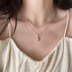 Collier à pampilles double couche en argent pur S925, design de niche, pendentif tendance, accessoire exquis, luxe haut de gamme - Product Image 2