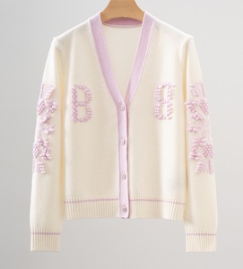 Nuovo Cardigan di alta qualità in Cashmere cappotti 2025 maglieria autunno inverno da donna con scollo a V <span class=keywords><strong>motivi</strong></span> ricamati cappotti <span class=keywords><strong>rosa</strong></span> bianchi - Product Image 2