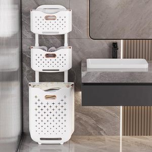 2-Tier Collapsible Breathable Mildew-Proof Eco-Friendly Durable Plastic Laundry <b>Basket</b> with Wheels for Bathroom Clothing Modern - Product Image 1