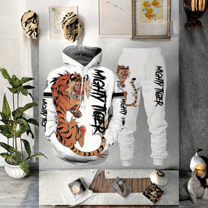 Ensemble jogging pour homme avec sweat-shirt à capuche imprimé tigre blanc, sweat-shirt tricoté, survêtement décontracté, streetwear - Product Image 3