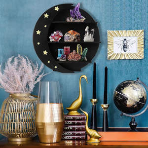 Newly Launched Handmade Wooden Crescent Moon <b>Hanging</b> Shelf Black Bathroom Kitchen Halloween Christmas India <b>Wall</b> Display Shelves - Product Image 5