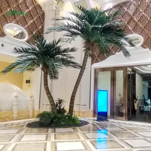 Custom Faux Grote 5M-7M Tropische Sier Plastic Glasvezel Planttall Reus Grote Kunstmatige Palm Kokospalm Boom Voor Hotel Decor