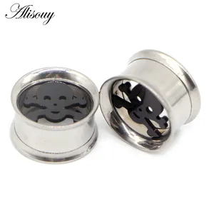 Alisouy 2 cái đồ trang sức đục lỗ lỗ bên trong hộp sọ bên trong lỗ bằng thép không gỉ đồng hồ trang sức đường hầm cắm tai hồ sơ tai 6-20mm