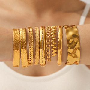 Gelang manset dapat disesuaikan berlapis emas <span class=keywords><strong>18k</strong></span> tahan air MW gelang mode wanita noda terbuka gelang tangan desainer baja tahan karat - Product Image 1