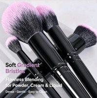 DailyQueen 10Pcs Kuas Makeup Nano Hitam Pink Gagang Kayu Premium Set Kuas Foundation & Concealer Logo Dapat Disesuaikan