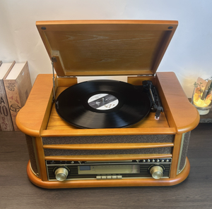 Tocadiscos de Vinilo 6 en 1 con Cubierta Abatible de Madera Sólida, Reproductor de Casetes, USB, SD, Grabación, Altavoz Integrado, 3 Velocidades, para el Hogar, Directo de Fábrica - Product Image 5
