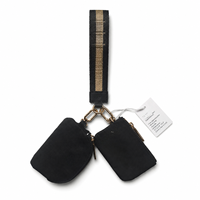 Nouveau style – Pochette double en cuir rose uni pour femme, avec porte-monnaie et dragonne, petite pochette à accessoires – Expédition depuis l'entrepôt américain