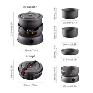 Kingpool 9 cái nhôm cắm trại thiết bị nấu ăn nồi chảo và bếp lộn xộn Kit xách tay ngoài trời Cookware Set với rượu bếp - Product Image 2