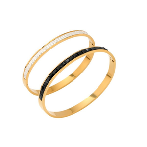 Bracciale Angelina in Acciaio Inossidabile con Diamanti Quadrati, Intarsio Oro e Nero, Gioielli da Donna - Product Image 3