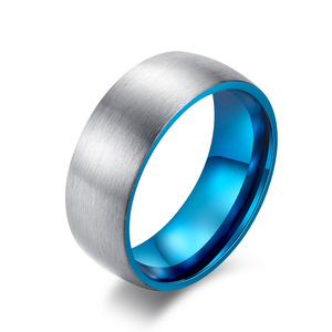Titanium Steel <b>Ring</b> Blue Inner Matte Brushed Unisex Fashion Jewelry - Product Image 1