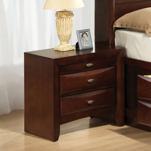 Mesa de Noche Contemporánea Color Cereza, Mesa Auxiliar de Madera Maciza con 2 Cajones y Tiradores de Perilla - Product Image 1