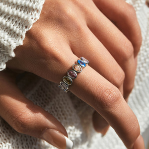 925 <b>Silver</b> <b>Eternity</b> Band <b>Ring</b> With Multicolor Crystal Bezel Setting Trendy Unisex Jewelry For Everyday Wear - Product Image 4