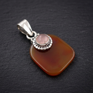 Pendentif en argent 925 Art Palace avec agate et quartz rose serti clos, charme solitaire classique pour un usage quotidien, bijoux unisexes - Product Image 1