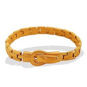 Bracelets rétro unisexes en acier inoxydable doré, bijoux tendance - Product Image 1