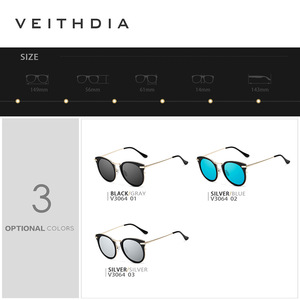 Veithdia Women's Round Polarized Sunglasses <b>Black</b> <b>Frame</b> Blue Lens UV400 Protection Cat Eye Style 3064 - Product Image 2