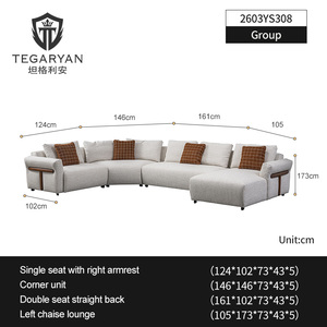 Set di Divani Componibili Moderni Quadrati in Tessuto Ecologico con Imbottitura in Spugna, Design Confortevole di Alta Qualità, Tre Posti per <span class=keywords><strong>Soggiorno</strong></span> - Product Image 6