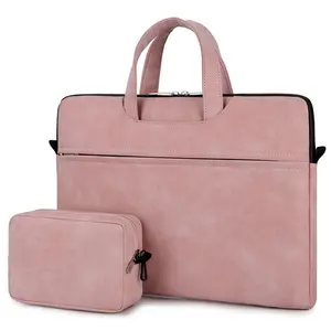 Oem fashion girls college pu leather tote tablet computer bag pink color women school laptop bag set with power pack