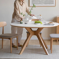 Table à manger moderne minimaliste en bois massif avec plateau en pierre, style rondins de bois, démontable et assemblable pour usage domestique et petits appartements