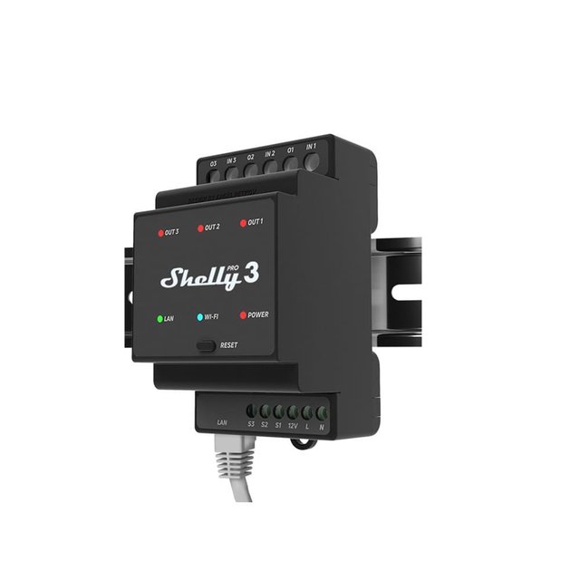Shelly Pro 3 Smart DIN Rail Relay Switch with 16A Max. Current Wifi Remote Control and Timer for Home/Office Applications