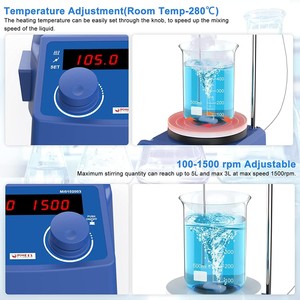 Agitateur magnétique avec plaque chauffante 5 pouces 100-1500 tr/min 110V pour usage en laboratoire - Product Image 3