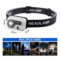 Lampe frontale compacte à capteur de mouvement 1200 mAh, rechargeable, LED, mains libres, pour le camping, la course à pied, le travail en extérieur