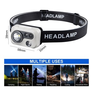 <span class=keywords><strong>Lampe</strong></span> frontale compacte <span class=keywords><strong>à</strong></span> capteur de mouvement 1200 mAh, <span class=keywords><strong>rechargeable</strong></span>, LED, mains libres, pour le camping, la course <span class=keywords><strong>à</strong></span> pied, le travail en extérieur - Product Image 5