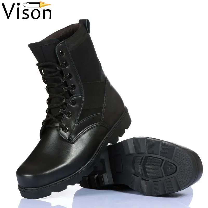 Black Qatar Boots Steel Tactical Shoes Men's Sports Leather Tactical Combat Boots Adult GENUINE Leather Rubber Snow Boot Vison