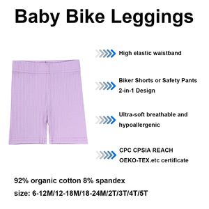 Shorts en coton biologique pour tout-petits, collants de cycliste, sous-robe, bas de danse pour filles, couleur unie, côtelé, pour bébés nouveau-nés - Product Image 4