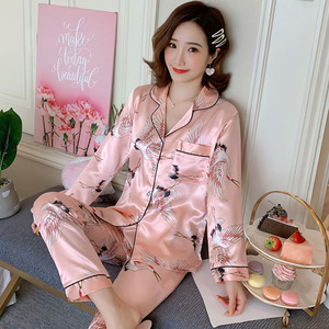 Spitzen-Seiden-Pyjama Damen Blumen-Pyjama Nachtwäsche Sexy 2-teiliges Nachthemd Bild - Product Image 3