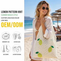 Sac fourre-tout de plage en tricot à motif citron, sac à bandoulière tropical d'été, logo brodé, couleurs personnalisées, breloques, faible MOQ, vente en gros