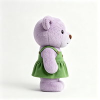 Ours en peluche violet kawaii, adorable poupée animale, robe verte sans manches, cadeau pour enfants, ours en peluche personnalisable