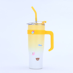 Creative Cute Cartoon Sticker Thermos Cup 304 Stainless Steel Large Capacity Travel Car Cup With Handle Ice Cold Drink Tumbler - Product Image 3
